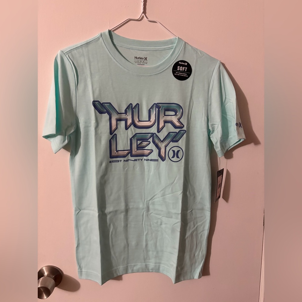 Boys Large Hurley Aqua Blue Logo Tee Tote11